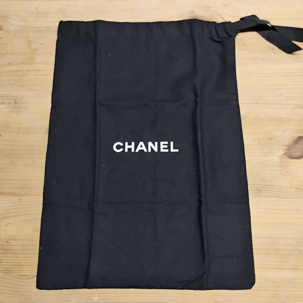 CHANEL Authentic Drawstring Dust Bag canvas handbag shoes | Black 9.5” x 13"